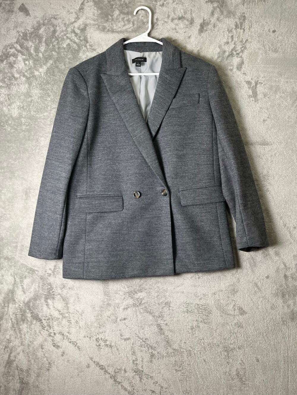 Ann Taylor Grey Melange Twill Relaxed Double-Breasted Longline Blazer Jacket 6